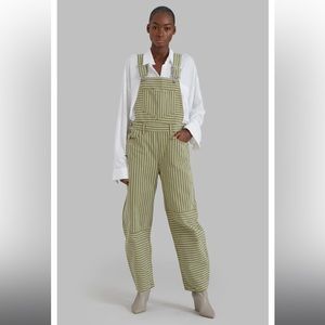 GANNI Striped Green Denim Overalls